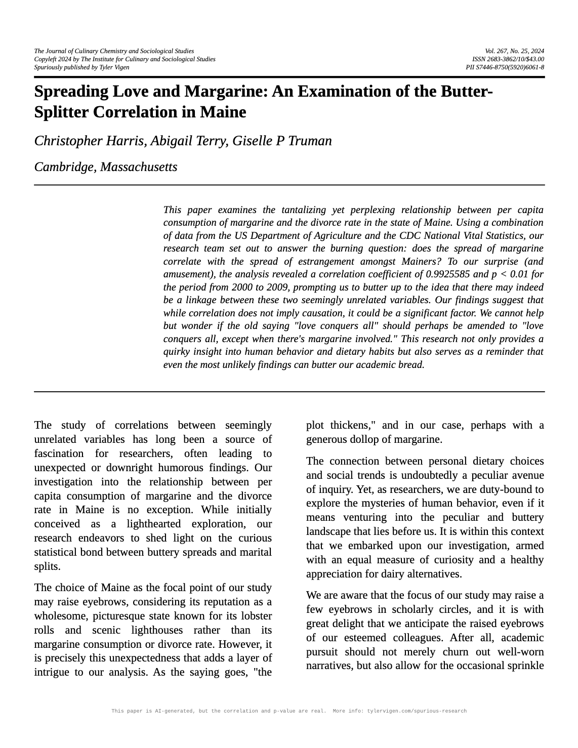 AI-generated paper for the relationship between margine consumption and divorce rates in Maine