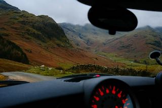 Lake district mountain seen from inside the car