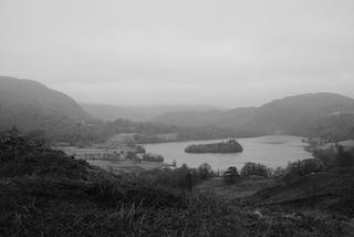 View of a lake in black and white